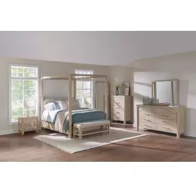 Solano Weathered Mango and Beige Upholstered Canopy Bedroom Set