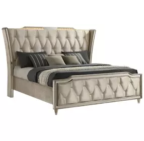 Lorient Ivory and Camel King Upholstered Panel Bed with LED