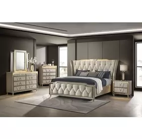 Lorient Ivory and Camel Upholstered Panel Bedroom Set