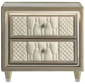 Lorient Ivory Upholstered 2 Drawer Nightstand with LED Light and USB Charging