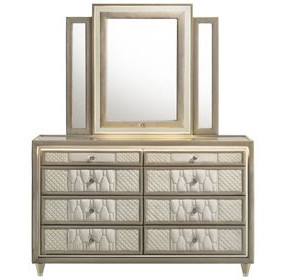 Lorient Ivory Upholstered 8 Drawer Dresser with Mirror and LED Light