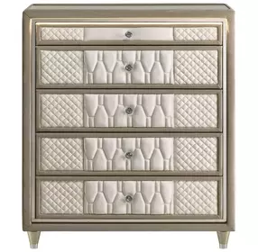 Lorient Ivory and Camel Upholstered 5 Drawer Chest with LED