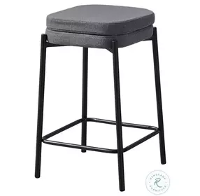 2226 Grey Fabric And Black Metal Bar Stool Set Of 2