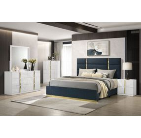 Ines Navy and Gold Upholstered Panel Bedroom Set