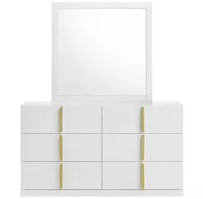 Ines White 6 Drawer Dresser with Mirror