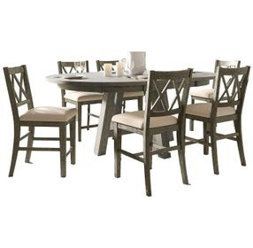 Telluride Driftwood Gray and Beige Upholstered 7 Piece Counter Height Dining Set