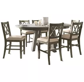 Telluride Driftwood Gray and Beige Upholstered 7 Piece Counter Height Dining Set