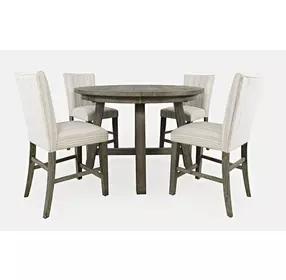 Telluride Driftwood Gray and White Upholstered 5 Piece Counter Height Dining Set