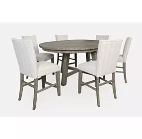 Telluride Driftwood Gray and White Upholstered 7 Piece Counter Height Dining Set