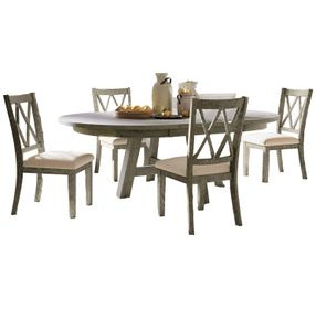 Telluride Driftwood Gray and Beige Upholstered 5 Piece Counter Height Dining Set