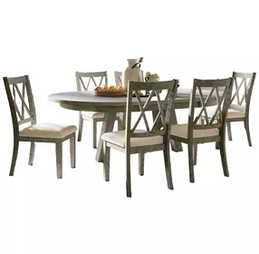 Telluride Driftwood Gray and Beige Upholstered 7 Piece Dining Set