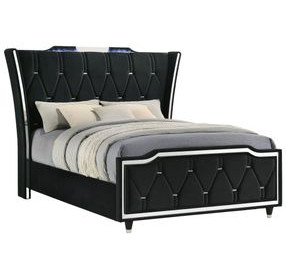 Lorient Black Queen Upholstered Panel Bed with LED