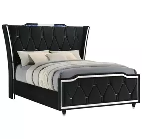 Lorient Black Queen Upholstered Panel Bed with LED