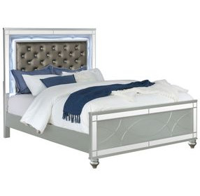 Gunnison Silver Metallic and Brown California King Upholstered Panel Bed with LED Light