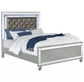 Gunnison Silver Metallic and Brown California King Upholstered Panel Bed with LED
