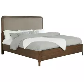 Maderia Walnut King Upholstered Panel Bed