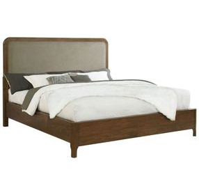 Maderia Walnut and Taupe California King Upholstered Panel Bed