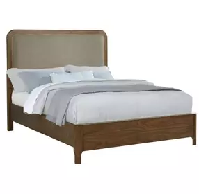 Maderia Walnut Queen Upholstered Panel Bed