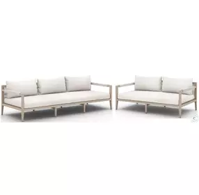 Sherwood Natural Ivory and Washed Brown 93" Performance Fabric Outdoor Conversation Set