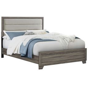 Wright Brown Oak Queen Upholstered Panel Bed