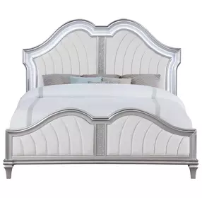 Evangeline Silver And Ivory Tufted King Upholstered Platform Bed