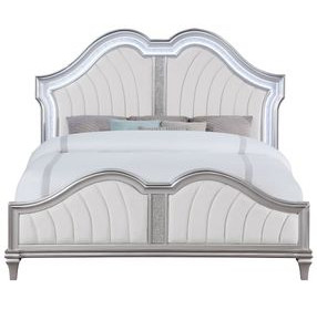Evangeline Silver Oak and Ivory California King Upholstered Panel Bed with LED Light