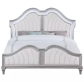 Evangeline Silver Oak and Ivory California King Upholstered Panel Bed with LED