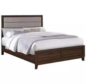 Welsley Walnut Queen Upholstered Panel Bed