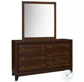 Welsley Walnut 6 Drawer Dresser With Mirror