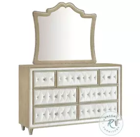 Antonella Ivory and Camel 7 Drawer Dresser with Mirror