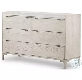 Viggo Vintage White Oak And Italian White Marble 6 Drawer Dresser