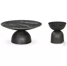 Corbett Polished Black Marble Small Round Occassional Table Set