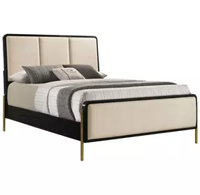Arini Black and Cream King Upholstered Panel Bed