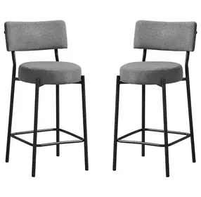 2246 Grey Fabric And Black Metal Bar Stool Set Of 2