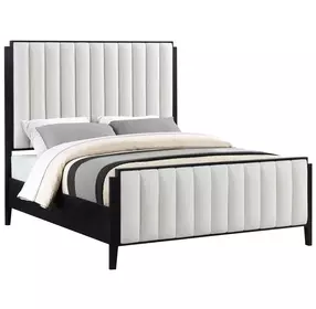 Brookmead Black and Ivory California King Upholstered Panel Bed