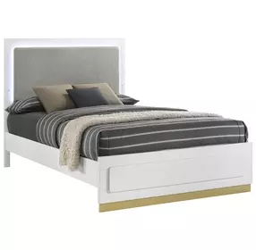 Caraway White And Gray Queen Upholstered Panel Bed