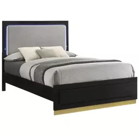 Caraway Black and Gray California King Upholstered Panel Bed with LED