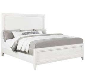 Marielle Distressed White King Upholstered Panel Bed