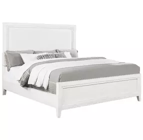 Marielle Distressed White King Upholstered Panel Bed