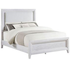 Marielle Distressed White California King Upholstered Panel Bed
