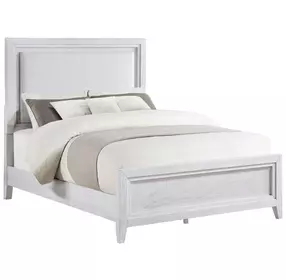 Marielle Distressed White California King Upholstered Panel Bed