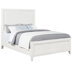 Marielle Distressed White Queen Upholstered Panel Bed