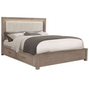 Kenora Barley Brown and Beige California King Upholstered Storage Panel Bed with LED Light