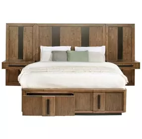 Terrace Ash Brown California King Panel Bed with Storage and Nightstand