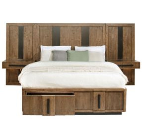 Terrace Ash Brown Wall Panel Queen Platform Storage Bed