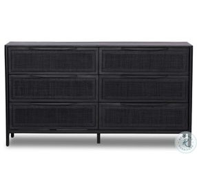 Sydney Black Wash and Black Cane 6 Drawer Dresser