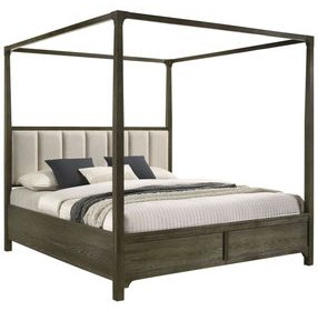 Gran Park Dark Cocoa and Beige California King Upholstered Canopy Bed