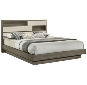 Fenwick Gray Oak and Almond California King Storage Platform Bed with Bookcase