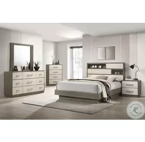 Fenwick Gray Oak And Almond Bookcase Platform Bedroom Set