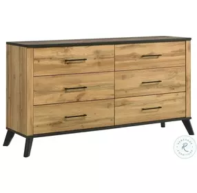 Kaywood Weathered Brown And Natural Pine 6 Drawer Dresser